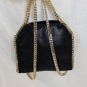 Stella Mccartney Mini Falabella Tote Mini Shoulder Bag Black With Gold Chain